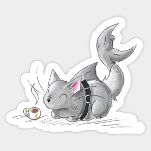 Coffee Loving Cat Shark Sticker